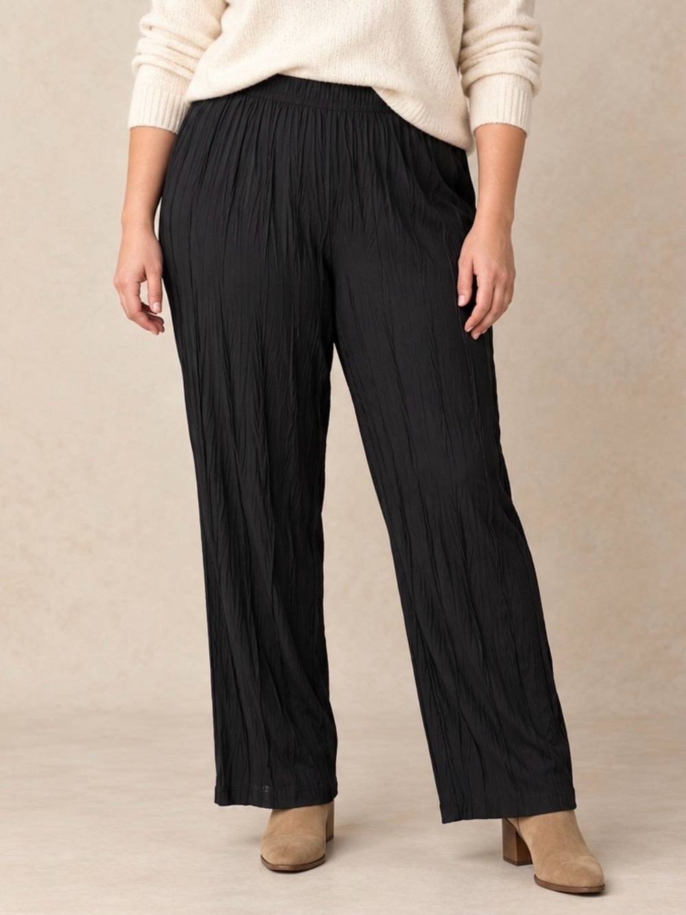 Zac & Rachel Black Crinkle Textured Pull On Straight Leg Pants XL